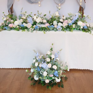 Blue and Blush Pink Table Runner, Wedding Aisle Flowers, Table Centerpieces, Wedding Garland, Head Table Flowers