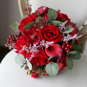 Burgundy Wedding Bridal Bouquet, Classic Wedding Bouquet, Rustic Boho ...