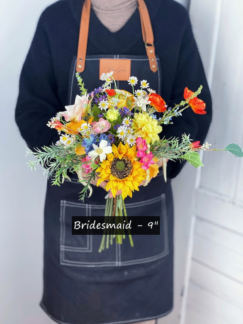 Wildflower Bridal Bouquet, Colorful Wedding Bouquet, Boho Flower Bouquet, Design in Sunflowers, Daisies, Dahlia and Ranunculus image 7