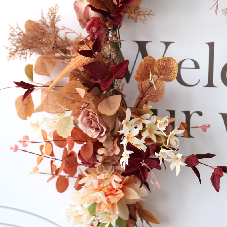 Autumn Fall Wedding Table Flower Garland, Autumn Table Centerpiece, Arch Decoration, Silver Dollar Eucalyptus Garland, Dahlia Garland image 2