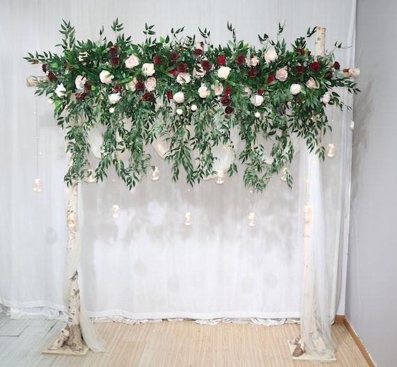Burgundy and Blush Pink Wedding Archway Garland Draping Greenery