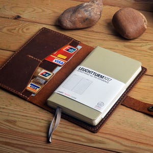 Leather LEUCHTTURM1917 Pocket Cover,A6 Personalized Leather Sleeve Case Folio,Travel Pocket Cover,Crazy Horse Leather Notepad Holder