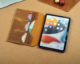 Leather iPad mini Sleeve Cover,iPad mini Leather Folded Folio Protect Case,Personalized iPad mini Travelling Carrying Portfolio,Leather Gift