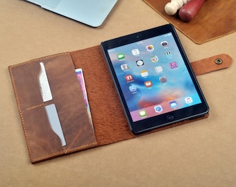 Leather iPad mini Sleeve Cover,iPad mini Travelling Leather Case with Standing Function,Slim Folio Case ,Crazy Horse Leather Personalization