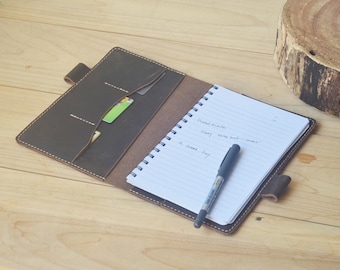 Personalized Leather Notepad Cover,A5 Crazy Horse Leather Writing Pad Holder,A5 Notebook Portfolio Case,Business Record Writing Paper,Gift