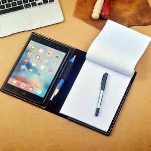 Capa para iPad mini com bloco de notas A5, capa tipo fólio de couro com bloco de notas, suporte de viagem personalizado para iPad mini, caderno de couro A5