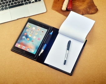 iPad mini-fodral med A5-anteckningsblock, läderfodral med skrivblock, personlig iPad mini-resehållare, läderanteckningsbok A5