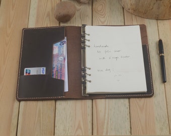 A5 Binder Leather Notebook Cover,A5 Personalized Holder with 6 Rings Binder,Refillable A5 Paper Portfolio Folio Case,Notepad Writing Pad