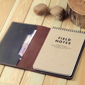 Skórzana okładka na notatki terenowe, personalizowany 80-stronicowy notes steno 6x9 etui, wymienny pokrowiec na notatki terenowe, etui na notes Planner Folio