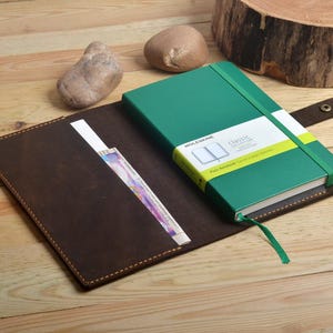 Funda de cuero Moleskine A5, funda tipo folio personalizada para cuaderno liso Moleskine de gran tamaño, soporte para bloc de notas de cuero Crazy Horse, regalo para hombres