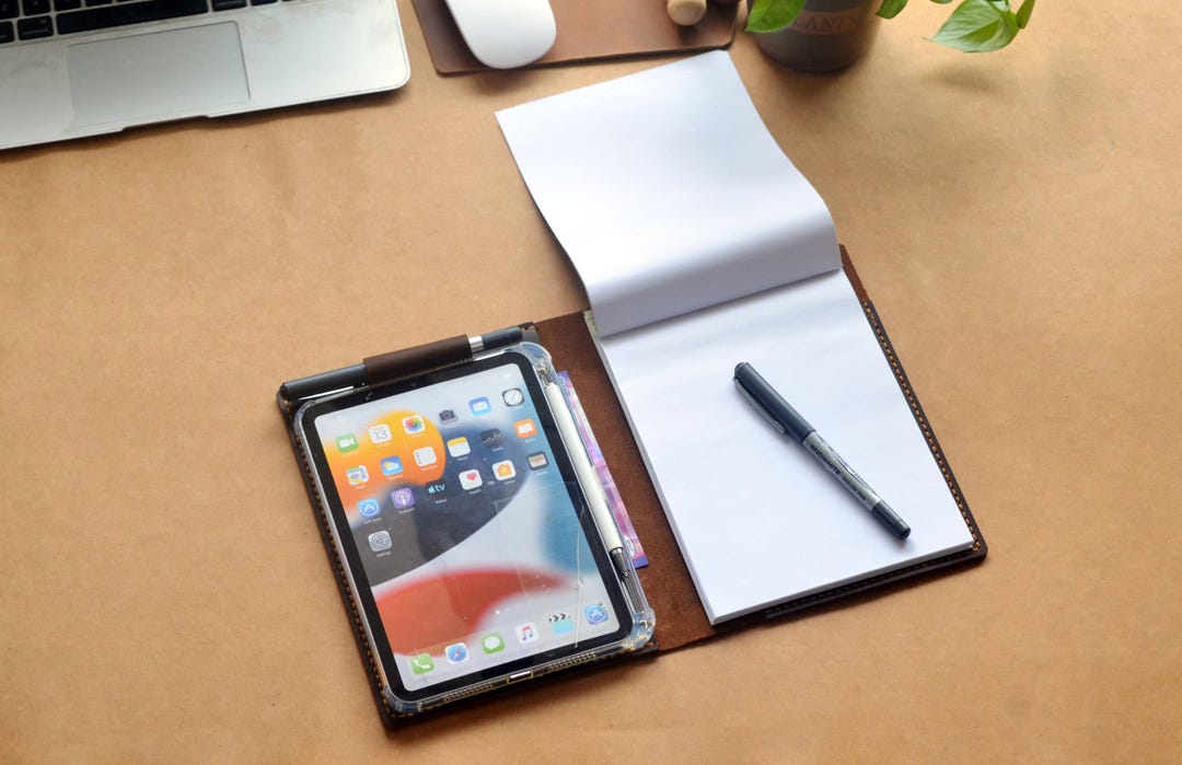 IPad Mini Cover With Apple Pencil Holder,leather A5 Notepad,leather ...