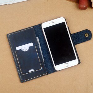 パーソナライズされた iPhone レザー カバー、クレイジーホースレザーのスタンディング iPhone フォリオ ケース、iPhone 財布、男性、女性へのレザー iPhone ギフト
