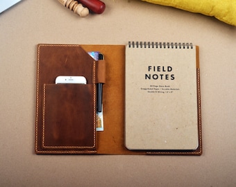 Leather Field Notes Personalized Cover, Steno Book 6x9 Portfolio Case,A5 Refillable Field Notes Case,Planner Folio Note Pad Cover