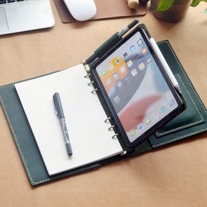 iPad mini A5 6-rings Binder Cover,For Left Hand Writing,iPad mini Holder Removable,Leather Notepad Case,Personalized Gift Portfolio Case