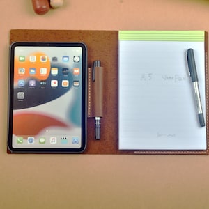 Capa de couro tipo fólio para iPad mini com bloco de notas A5, capa para iPad mini com bloco de notas, porta-papéis A5 personalizado, couro Crazy Horse