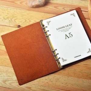 Leather A5 Binder Cover,Crazy Horse Leather Personalized Holder with 6 Rings Binder,Refillable A5 Paper Portfolio Holder,Paper Writing Pad
