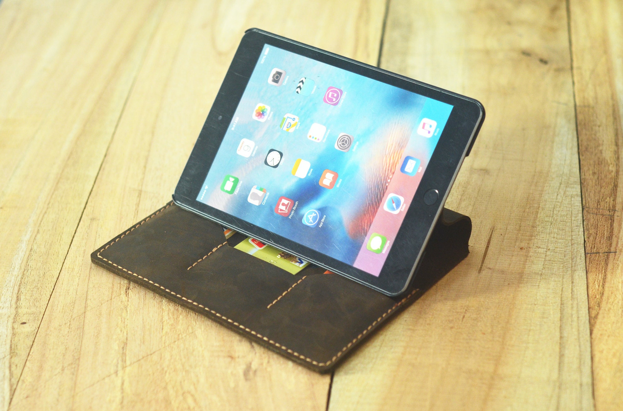 Ipad Mini Leather Stands Coverapple Ipad Mini 5 Leather Folio Etsy