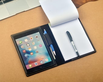 iPad Leather Sleeve Cover with Paper Pad Holder,Leather Folio Case with Writing Pad,Personalized iPad Travelling Cover,Crazy Horse Leather