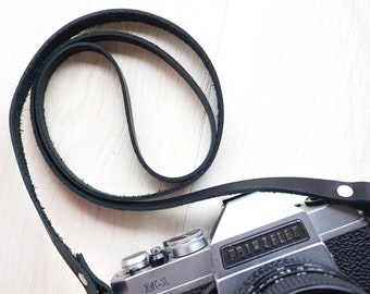 Black Minimal Leather Camera Strap