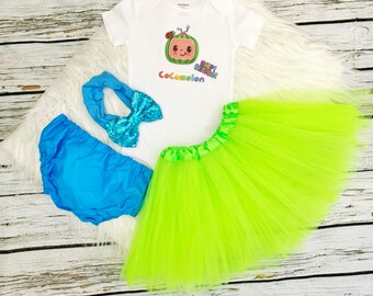 Ready to Ship Cocomelon Outfit,Coco Melon,Cocomelon Birthday,Girl or Boy Cocomelon Toddler Outfit,Cake Smash,Costume,Tutu,Bodysuit,Clothes