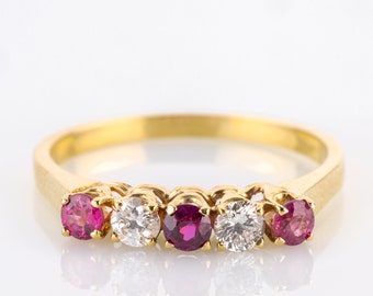 Vintage ring 14k gold with rubies and diamonds