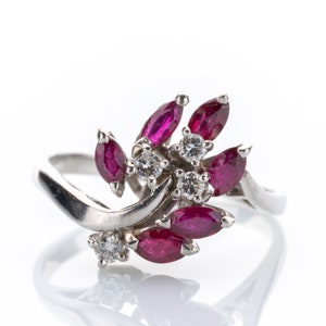Vintage 18k white gold ring with rubies and diamonds