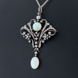 Antique pendant 14k gold + silver with opals and diamonds
