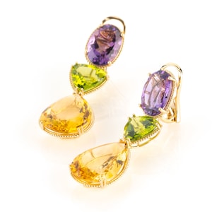 Earrings 18k gold with amethyst, citrine and peridot