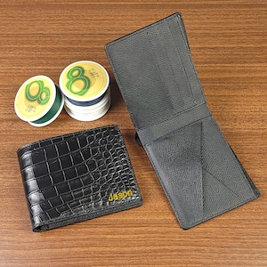 Cartera de piel de cocodrilo negra personalizada para hombre, cartera de piel en relieve para hombre, cartera plegable de piel negra personalizada, regalos personalizados para marido.