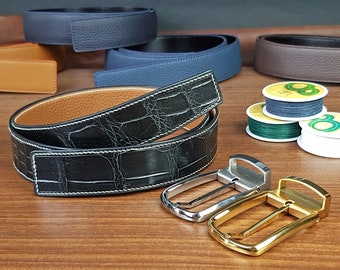 Handmade Black Alligator Leather Belt Strap: Custom Men's Belt (No Buckle)