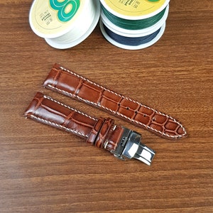 Custom Cognac Alligator Leather Watch Straps 20mm, 18mm, 22mm, Handmade Leather Watch Band, Quick Release Sping Bars, Deployant Clasp.