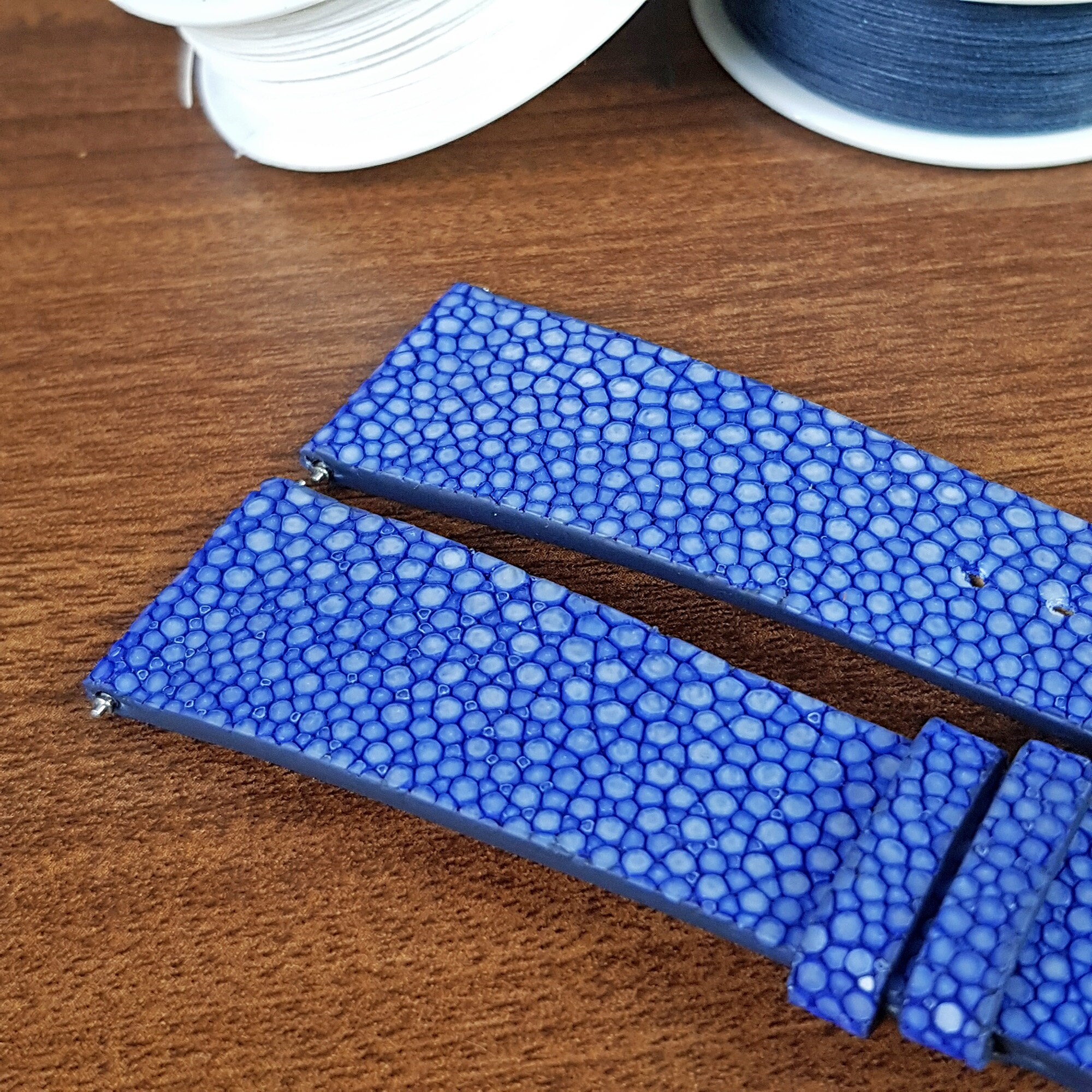 Blue Stingray WATCH STRAP, Custom STINGRAY Watch Strap, Blue Watch Band, Handmade Blue Leather