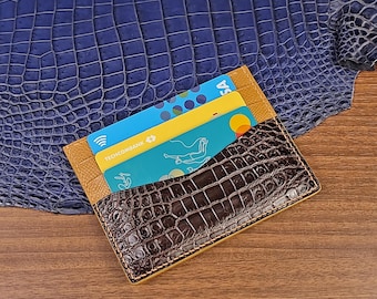Custom Brown Alligator Credit Card Holders: Handmade Leather Wallets For Women/Men, Laser Engraving, Embossed Personalization.