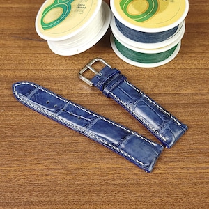 Bracelet de montre en alligator bleu 20 mm, bracelet de montre en cuir bleu marine de rechange 20 mm, barres à ressort à dégagement rapide, bracelet de montre fait main pour homme.