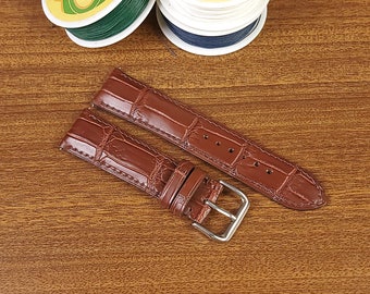 Reddish Brown Alligator Leather Watch Strap For Mens Womens, Watch Leather Band 16mm, 18mm, 20mm, Quick Release Spring Bars, Tang Buckle