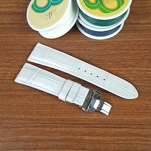 Weiß Alligator Uhrenarmband, Weiß Lederarmband, Ersatz Weiß Lederarmband Faltschließe Schnellverschluss Sping Bars.