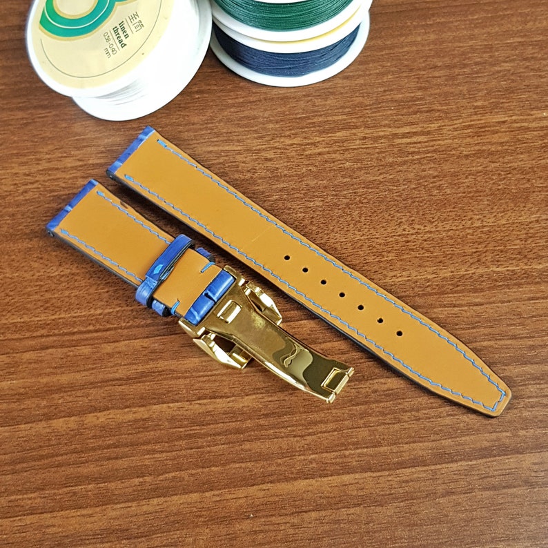 Custom Blue Alligator Watch Strap for Iwc, Replacement Blue Leather Iwc