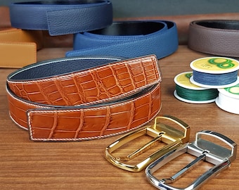 Maßgeschneiderter Alligator Ledergürtel: Rotbraun, ohne Schnalle