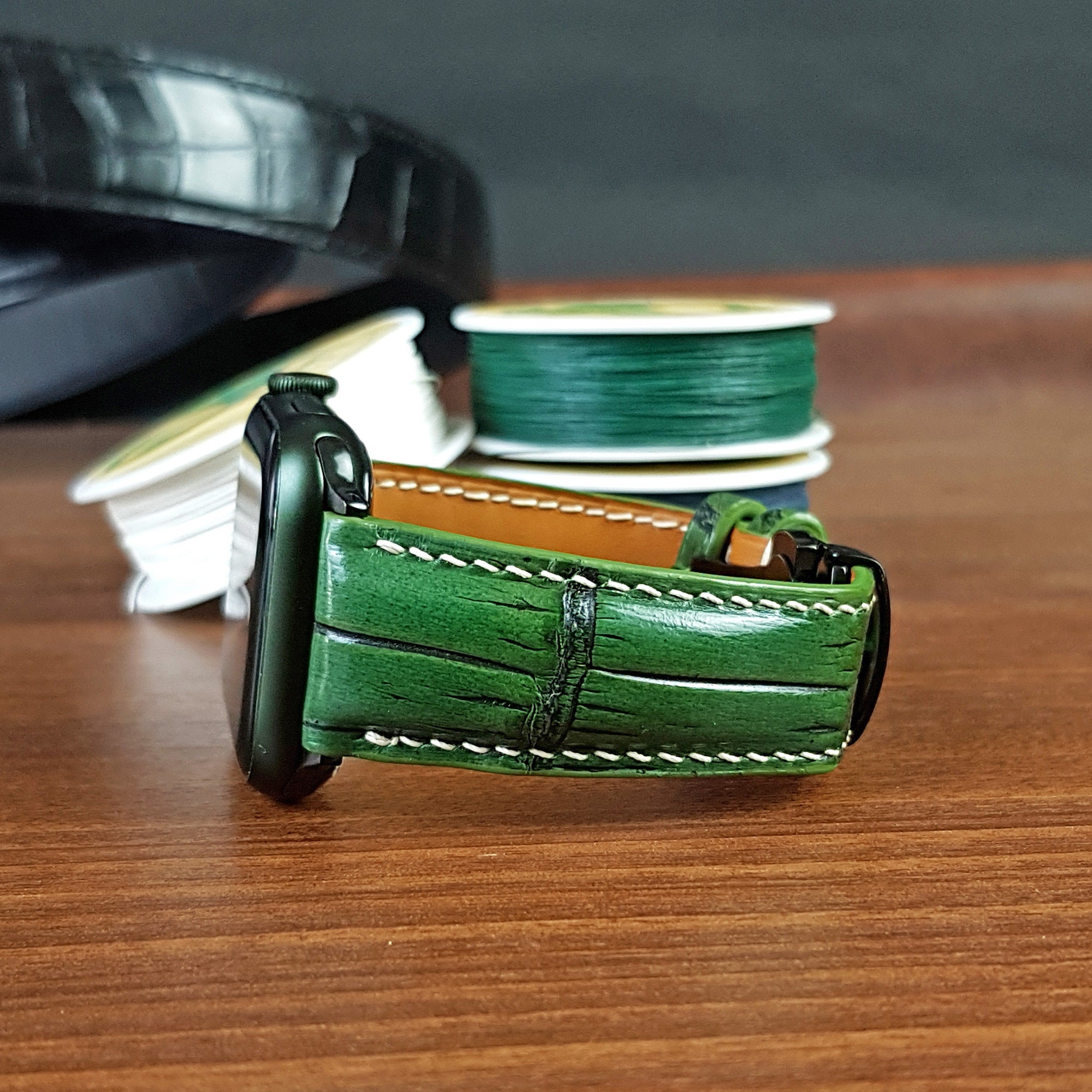 Handmade Green Alligator Apple Watch Band: Custom Leather Strap For…