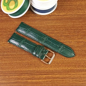Groene alligator horlogeband 22 mm, groene leren horlogeband, aangepaste groene alligator horlogebandje Snelsluiting pinnen pinnen gesp.