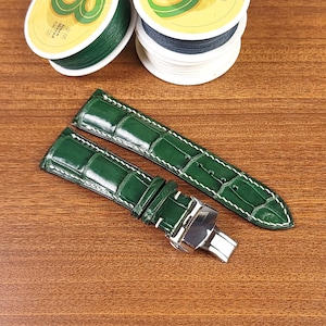 Custom Green Alligator Watch Strap, Green Leather Watch band, 20mm Watch Strap, Alligator Watch Strap Quick Release Sping Bars Replacement.
