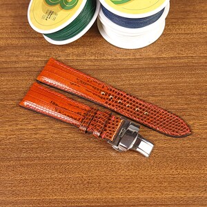 Anpassat orange Lizard-klockarmband: Exotiskt läderarmband, utfällbart spänne