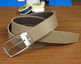 WORTH BELT GRAY SAFFIANO LEATHER GUNMETAL BUCKLE ITALY Size S SMALL Buy Holeless Mens Grey Leather Belt| LeatherBeltsOnline.com main image 4