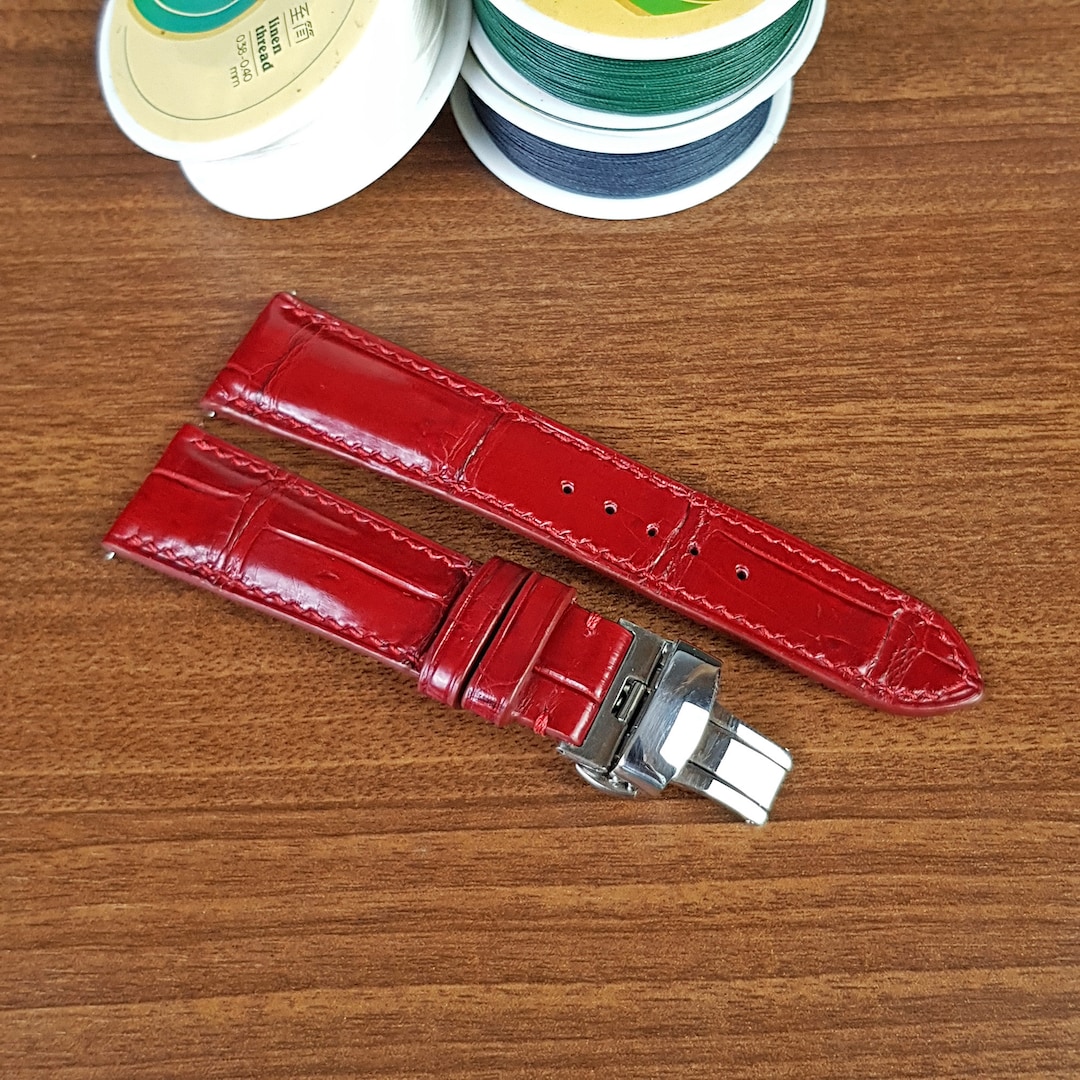 Custom Red Alligator Watch Strap Replacement Leather Watch Band Quick Release Pin Bars
