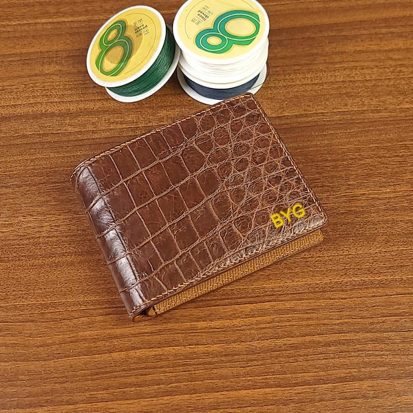 Custom Brown Alligator Mens Wallet, Mens Embossed Leather Wallet, Custom Brown Alligator Bifold Wallet For Men, Personalized Wallet For Men.