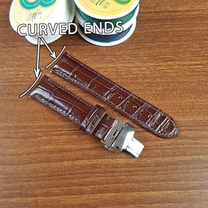 Brown Alligator CURVED END Watch Strap, Custom Curved Watch STRAP, Brown Alligator Curved End Watch Strap Quick Release Pin Bars.