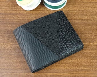 Handmade Black Leather Bifold Wallet For mens: Full Grain Leather, Custom Hot Stamping, Monogram,  Luxury Classic Wallet