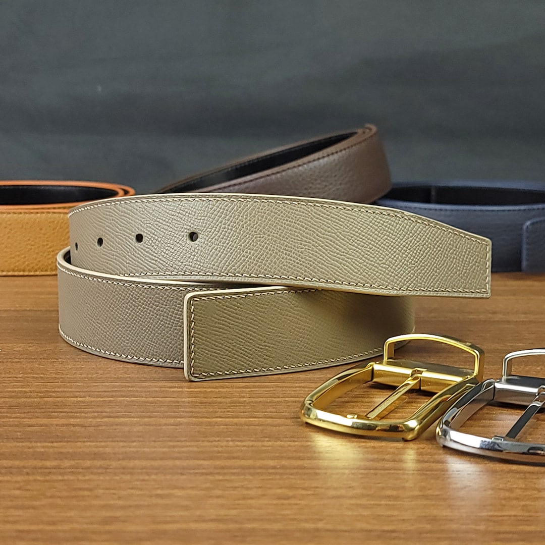 Custom Grey Leather Mens Belt No Buckle Full Grain Leather Etsy