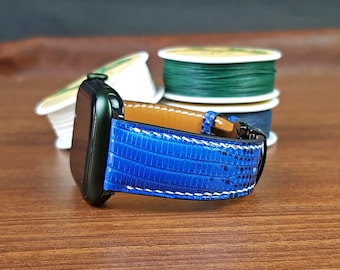 Pulseira de Apple Watch Blue Lizard: Pulseira de couro exótico