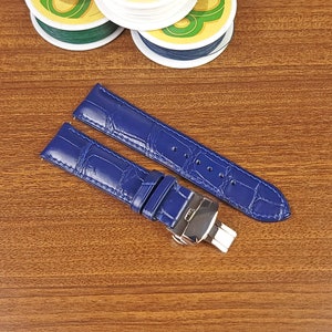 Bracelet de montre en alligator bleu personnalisé, bracelet de montre en cuir, bracelet de montre bleu personnalisé pour homme, barres à ressort à dégagement rapide, idées cadeaux pour homme